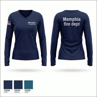 Womens Long Sleeve Vneck Shirt, Memphis fire department, Fire Department, Teamtime, Team time, sublimation, custom sports apparel, team uniforms, spirit wear, spiritwear, sports uniforms, custom shirts, team store, custom team store, fundraiser sports, apparel fundraiser