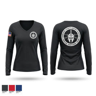 Womens Long Sleeve Vneck Shirt, Hancock County SRT, Police, Teamtime, Team time, sublimation, custom sports apparel, team uniforms, spirit wear, spiritwear, sports uniforms, custom shirts, team store, custom team store, fundraiser sports, apparel fundraiser