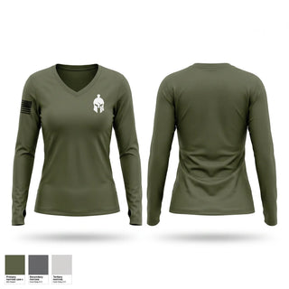 Womens Long Sleeve Vneck Shirt, 2/411 SPARTANS, Army, Teamtime, Team time, sublimation, custom sports apparel, team uniforms, spirit wear, spiritwear, sports uniforms, custom shirts, team store, custom team store, fundraiser sports, apparel fundraiser