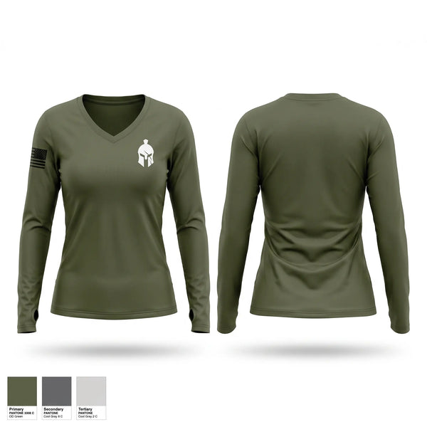 Womens Long Sleeve Vneck Shirt, 2/411 SPARTANS, Army, Teamtime, Team time, sublimation, custom sports apparel, team uniforms, spirit wear, spiritwear, sports uniforms, custom shirts, team store, custom team store, fundraiser sports, apparel fundraiser