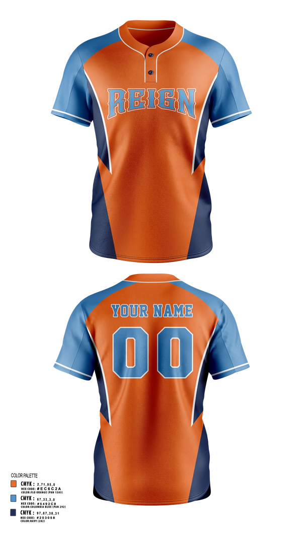 Two Button Softball Jersey, NoVA Reign Fastipitch, Softball, Teamtime, Team time, sublimation, custom sports apparel, team uniforms, spirit wear, spiritwear, sports uniforms, custom shirts, team store, custom team store, fundraiser sports, apparel fundraiser