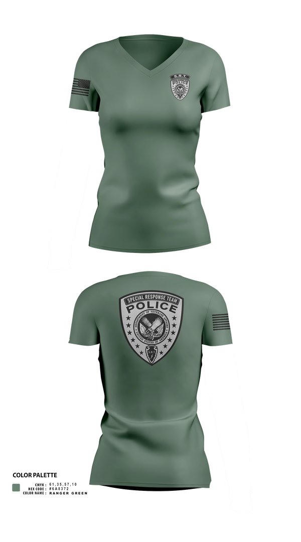 Womens Short Sleeve Vneck Shirt, Veterans Affairs Police Special Response Team, Police, Teamtime, Team time, sublimation, custom sports apparel, team uniforms, spirit wear, spiritwear, sports uniforms, custom shirts, team store, custom team store, fundraiser sports, apparel fundraiser