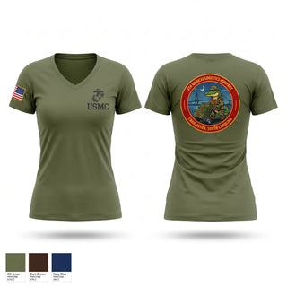 Womens Short Sleeve Vneck Shirt, 4th Medical Logistics Company, Marines, Teamtime, Team time, sublimation, custom sports apparel, team uniforms, spirit wear, spiritwear, sports uniforms, custom shirts, team store, custom team store, fundraiser sports, apparel fundraiser
