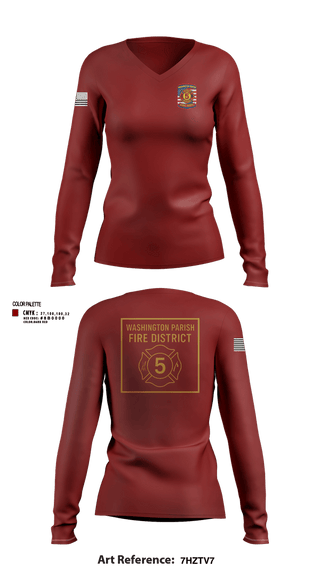 Womens Long Sleeve Vneck Shirt, Washington Parish Fire District 5, Fire Department, Teamtime, Team time, sublimation, custom sports apparel, team uniforms, spirit wear, spiritwear, sports uniforms, custom shirts, team store, custom team store, fundraiser sports, apparel fundraiser