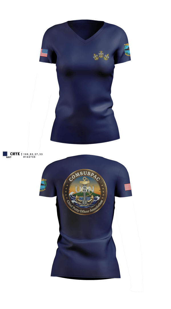 Womens Short Sleeve Vneck Shirt, COMSUBPAC CPOA, Navy, Teamtime, Team time, sublimation, custom sports apparel, team uniforms, spirit wear, spiritwear, sports uniforms, custom shirts, team store, custom team store, fundraiser sports, apparel fundraiser