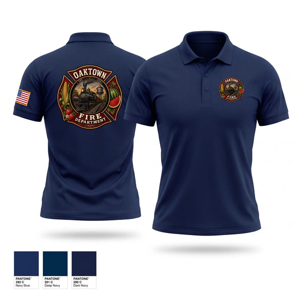 Short Sleeve Performance Polo, Oaktown Fire, Fire Department, Teamtime, Team time, sublimation, custom sports apparel, team uniforms, spirit wear, spiritwear, sports uniforms, custom shirts, team store, custom team store, fundraiser sports, apparel fundraiser