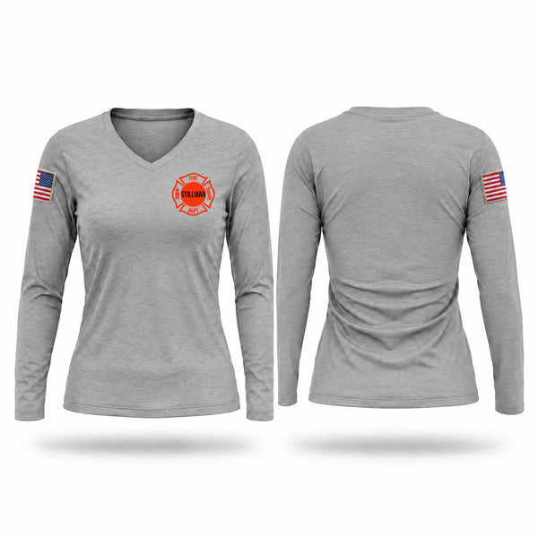 Womens Long Sleeve Vneck Shirt, Stillman Fire, Fire Department, Teamtime, Team time, sublimation, custom sports apparel, team uniforms, spirit wear, spiritwear, sports uniforms, custom shirts, team store, custom team store, fundraiser sports, apparel fundraiser