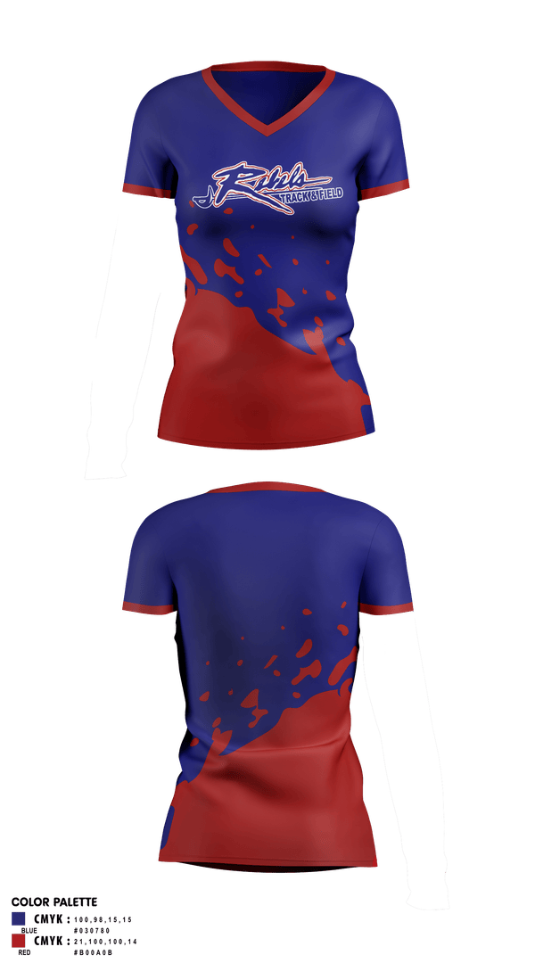 Womens Short Sleeve Vneck Shirt, Byrnes Rebels Track & Field, Track & Field, Teamtime, Team time, sublimation, custom sports apparel, team uniforms, spirit wear, spiritwear, sports uniforms, custom shirts, team store, custom team store, fundraiser sports, apparel fundraiser