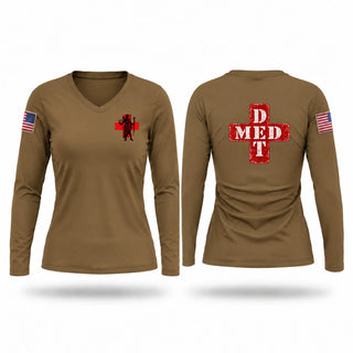 Womens Long Sleeve Vneck Shirt, VTARNG MED DET, Army, Teamtime, Team time, sublimation, custom sports apparel, team uniforms, spirit wear, spiritwear, sports uniforms, custom shirts, team store, custom team store, fundraiser sports, apparel fundraiser