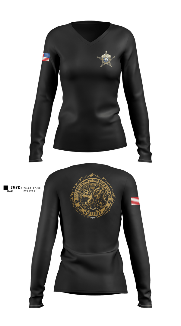 Womens Long Sleeve Vneck Shirt, Bedford County Sheriff K9 Unit, Police, Teamtime, Team time, sublimation, custom sports apparel, team uniforms, spirit wear, spiritwear, sports uniforms, custom shirts, team store, custom team store, fundraiser sports, apparel fundraiser