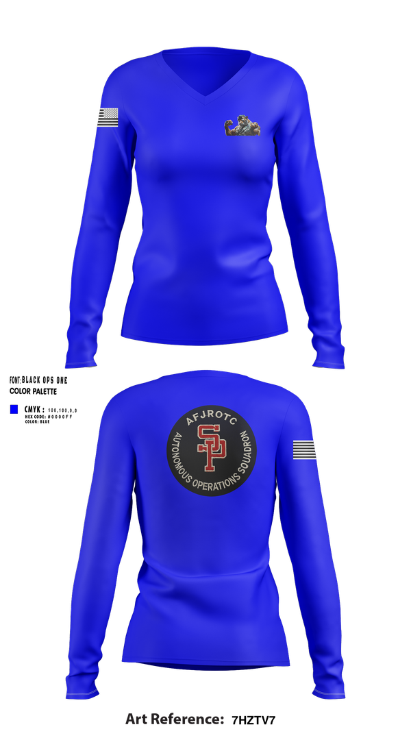 Womens Long Sleeve Vneck Shirt, AFJROTC MS-081 DRONE TEAM, , Teamtime, Team time, sublimation, custom sports apparel, team uniforms, spirit wear, spiritwear, sports uniforms, custom shirts, team store, custom team store, fundraiser sports, apparel fundraiser