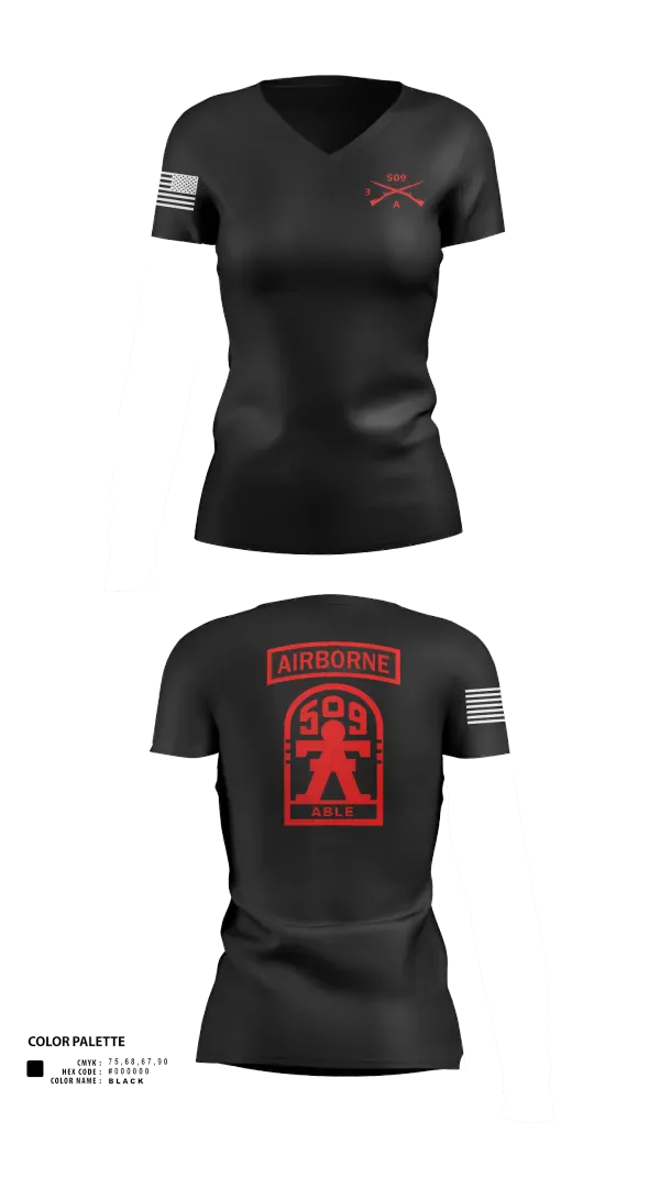 Womens Short Sleeve Vneck Shirt, 3-509th Parachute Infantry BN Able Nation, , Teamtime, Team time, sublimation, custom sports apparel, team uniforms, spirit wear, spiritwear, sports uniforms, custom shirts, team store, custom team store, fundraiser sports, apparel fundraiser