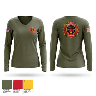 Womens Long Sleeve Vneck Shirt, WHITEVILLE FIRE DEPARTMENT, Fire Department, Teamtime, Team time, sublimation, custom sports apparel, team uniforms, spirit wear, spiritwear, sports uniforms, custom shirts, team store, custom team store, fundraiser sports, apparel fundraiser