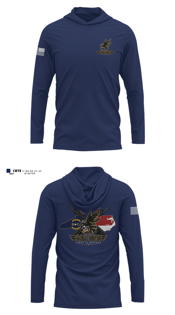 Long Sleeve Hooded Sun Shirt, 145 SFS, Air Force, Teamtime, Team time, sublimation, custom sports apparel, team uniforms, spirit wear, spiritwear, sports uniforms, custom shirts, team store, custom team store, fundraiser sports, apparel fundraiser