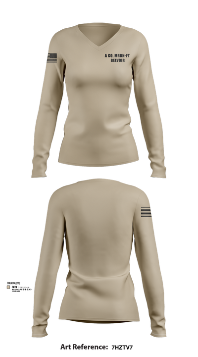 A CO, MRBN-FT BELVOIR 20432898 Women's Long Sleeve V-neck Shirt - 102