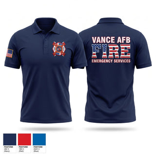 Short Sleeve Performance Polo, Vance AFB Fire & Emergency Services, Fire Department, Teamtime, Team time, sublimation, custom sports apparel, team uniforms, spirit wear, spiritwear, sports uniforms, custom shirts, team store, custom team store, fundraiser sports, apparel fundraiser
