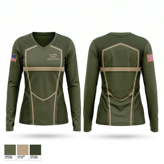 Womens Long Sleeve Vneck Shirt, Orrville Police Department, Police, Teamtime, Team time, sublimation, custom sports apparel, team uniforms, spirit wear, spiritwear, sports uniforms, custom shirts, team store, custom team store, fundraiser sports, apparel fundraiser