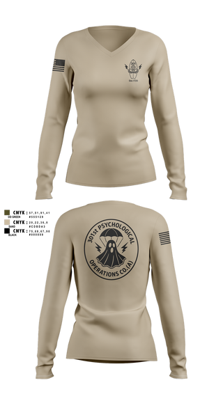 Womens Long Sleeve Vneck Shirt, 301, Army, Teamtime, Team time, sublimation, custom sports apparel, team uniforms, spirit wear, spiritwear, sports uniforms, custom shirts, team store, custom team store, fundraiser sports, apparel fundraiser