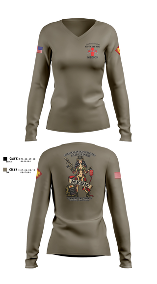 Womens Long Sleeve Vneck Shirt, 179 HHC Medics, National Guard, Teamtime, Team time, sublimation, custom sports apparel, team uniforms, spirit wear, spiritwear, sports uniforms, custom shirts, team store, custom team store, fundraiser sports, apparel fundraiser