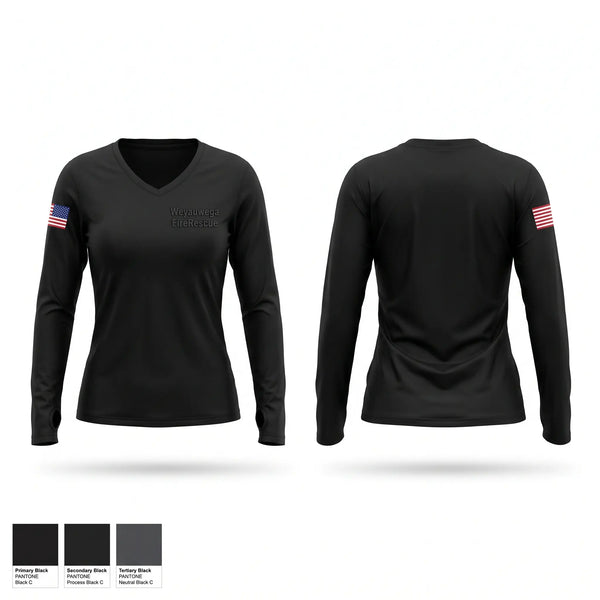 Womens Long Sleeve Vneck Shirt, Weyauwega Fire/Rescue, Fire Department, Teamtime, Team time, sublimation, custom sports apparel, team uniforms, spirit wear, spiritwear, sports uniforms, custom shirts, team store, custom team store, fundraiser sports, apparel fundraiser