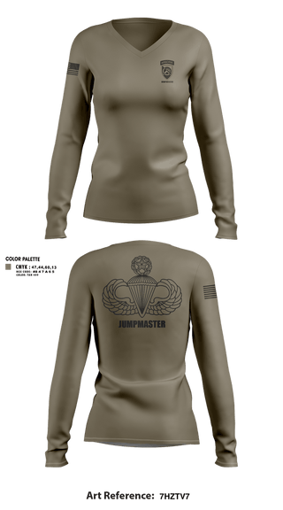 Womens Long Sleeve Vneck Shirt, 360 CA BDE (Airborne), Army, Teamtime, Team time, sublimation, custom sports apparel, team uniforms, spirit wear, spiritwear, sports uniforms, custom shirts, team store, custom team store, fundraiser sports, apparel fundraiser