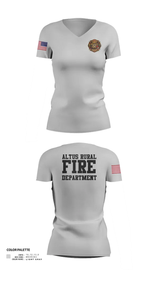 Womens Short Sleeve Vneck Shirt, Altus Rural Fire Department, Fire Department, Teamtime, Team time, sublimation, custom sports apparel, team uniforms, spirit wear, spiritwear, sports uniforms, custom shirts, team store, custom team store, fundraiser sports, apparel fundraiser