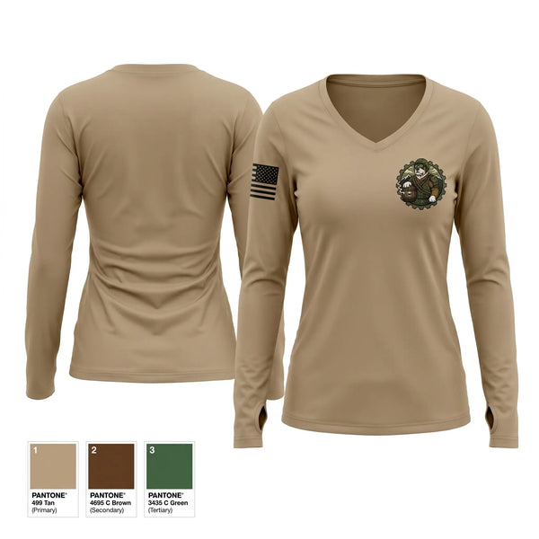 Womens Long Sleeve Vneck Shirt, E2 Brewdawgs, Army, Teamtime, Team time, sublimation, custom sports apparel, team uniforms, spirit wear, spiritwear, sports uniforms, custom shirts, team store, custom team store, fundraiser sports, apparel fundraiser