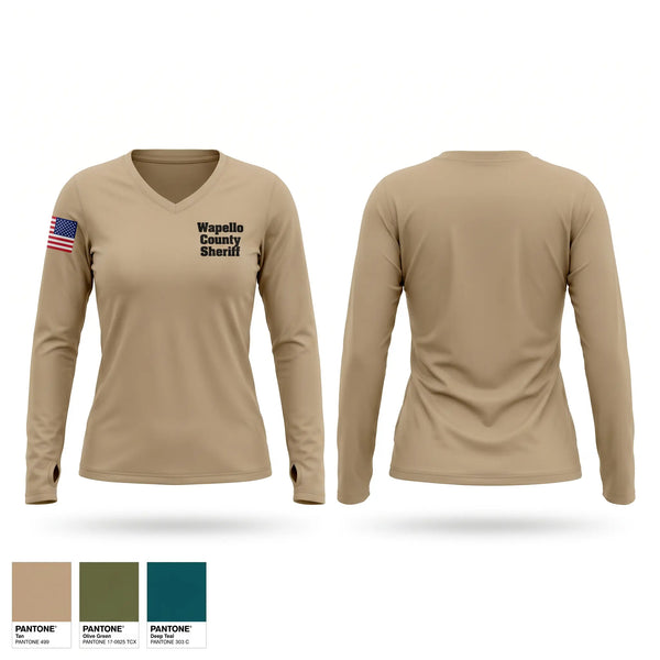 Womens Long Sleeve Vneck Shirt, Wapello County Sheriff, Police, Teamtime, Team time, sublimation, custom sports apparel, team uniforms, spirit wear, spiritwear, sports uniforms, custom shirts, team store, custom team store, fundraiser sports, apparel fundraiser