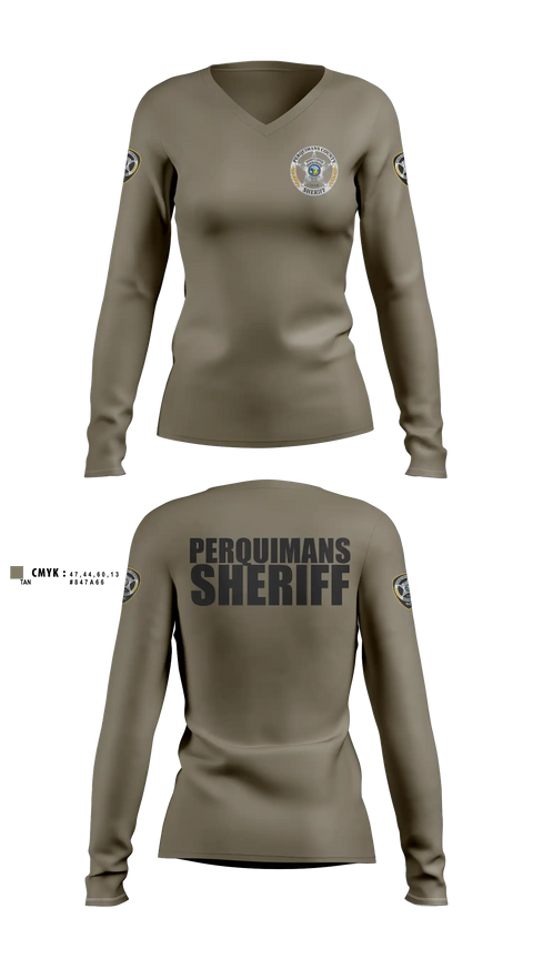 Womens Long Sleeve Vneck Shirt, Perquimans County Sheriff's Office, Police, Teamtime, Team time, sublimation, custom sports apparel, team uniforms, spirit wear, spiritwear, sports uniforms, custom shirts, team store, custom team store, fundraiser sports, apparel fundraiser