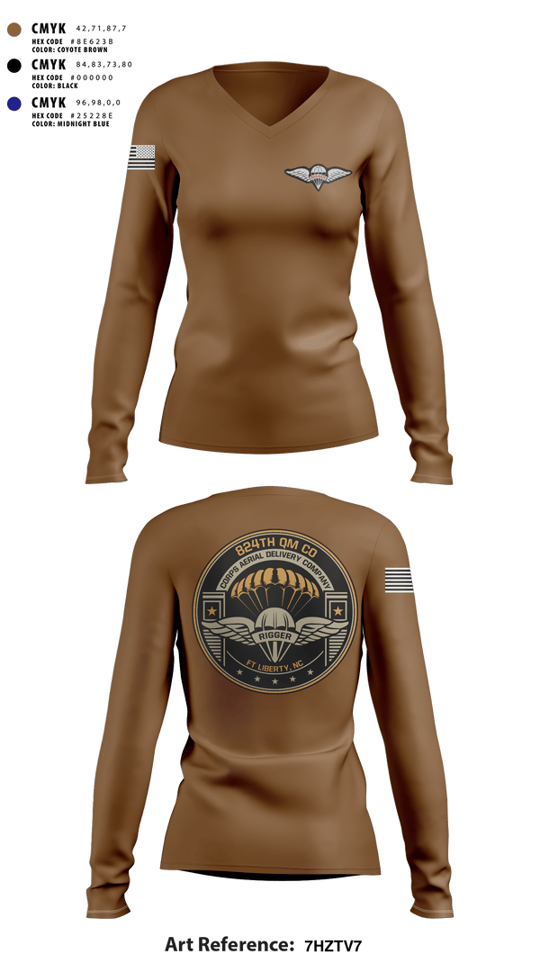 Women's Long Sleeve Vneck Shirt, 824th QM CO (CADC-A), Army, Teamtime, Team time, sublimation, custom sports apparel, team uniforms, spirit wear, spiritwear, sports uniforms, custom shirts, team store, custom team store, fundraiser sports, apparel fundraiser