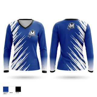 Womens Long Sleeve Vneck Shirt, Moravia Mohawks, Spirit Store, Teamtime, Team time, sublimation, custom sports apparel, team uniforms, spirit wear, spiritwear, sports uniforms, custom shirts, team store, custom team store, fundraiser sports, apparel fundraiser