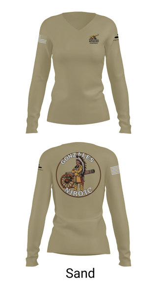 Womens Long Sleeve Vneck Shirt, NJROTC Apache Company, , Teamtime, Team time, sublimation, custom sports apparel, team uniforms, spirit wear, spiritwear, sports uniforms, custom shirts, team store, custom team store, fundraiser sports, apparel fundraiser