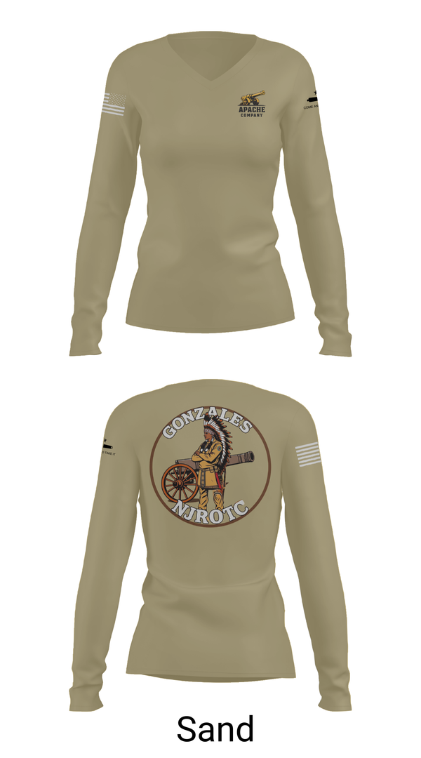 Womens Long Sleeve Vneck Shirt, NJROTC Apache Company, , Teamtime, Team time, sublimation, custom sports apparel, team uniforms, spirit wear, spiritwear, sports uniforms, custom shirts, team store, custom team store, fundraiser sports, apparel fundraiser