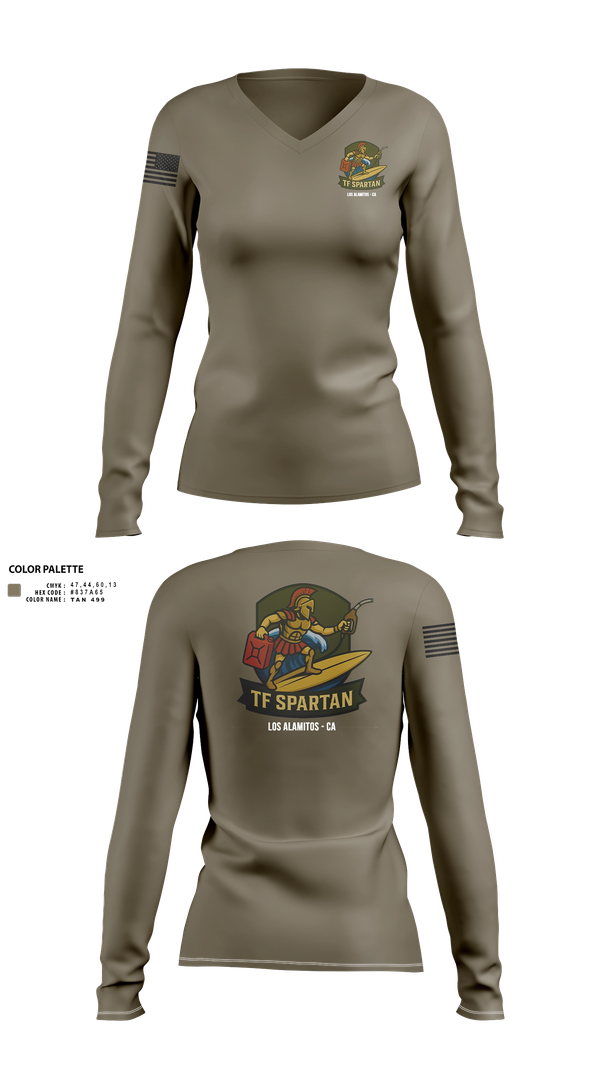 Womens Long Sleeve Vneck Shirt, Task Force Spartan, , Teamtime, Team time, sublimation, custom sports apparel, team uniforms, spirit wear, spiritwear, sports uniforms, custom shirts, team store, custom team store, fundraiser sports, apparel fundraiser