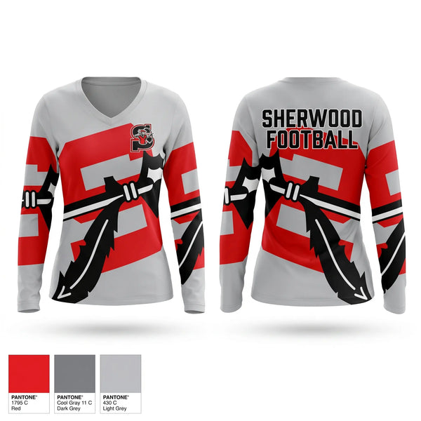Womens Long Sleeve Vneck Shirt, Sherwood Middle School Football, , Teamtime, Team time, sublimation, custom sports apparel, team uniforms, spirit wear, spiritwear, sports uniforms, custom shirts, team store, custom team store, fundraiser sports, apparel fundraiser