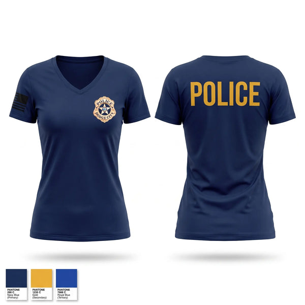 Womens Short Sleeve Vneck Shirt, Dodge City Police Department, Police, Teamtime, Team time, sublimation, custom sports apparel, team uniforms, spirit wear, spiritwear, sports uniforms, custom shirts, team store, custom team store, fundraiser sports, apparel fundraiser