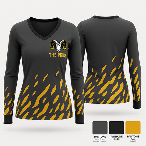 Womens Long Sleeve Vneck Shirt, The Pride, Track & Field, Teamtime, Team time, sublimation, custom sports apparel, team uniforms, spirit wear, spiritwear, sports uniforms, custom shirts, team store, custom team store, fundraiser sports, apparel fundraiser