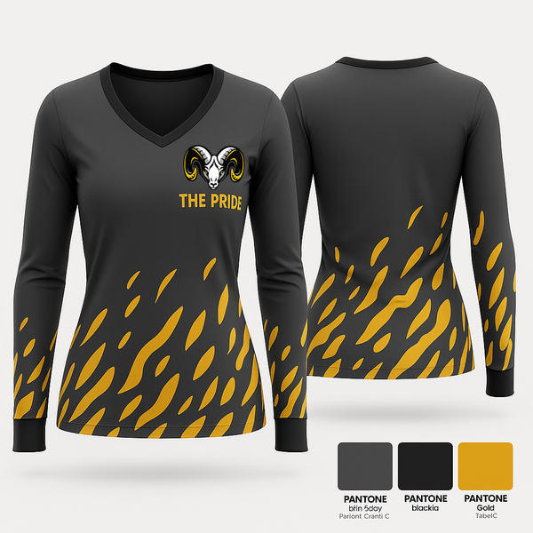 Womens Long Sleeve Vneck Shirt, The Pride, Track & Field, Teamtime, Team time, sublimation, custom sports apparel, team uniforms, spirit wear, spiritwear, sports uniforms, custom shirts, team store, custom team store, fundraiser sports, apparel fundraiser