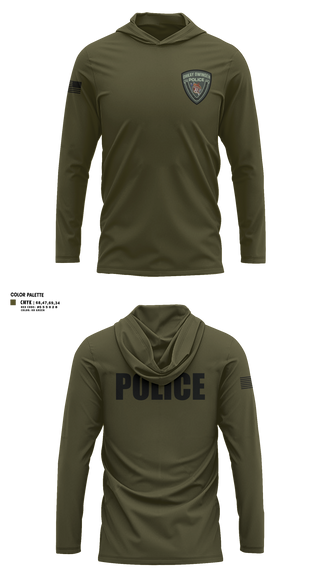 Long Sleeve Performance Shirt with hood, Ohkay Owingeh Police Department, Police, Teamtime, Team time, sublimation, custom sports apparel, team uniforms, spirit wear, spiritwear, sports uniforms, custom shirts, team store, custom team store, fundraiser sports, apparel fundraiser