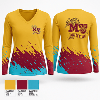Womens Long Sleeve Vneck Shirt, MIDDLETON TIGERS, , Teamtime, Team time, sublimation, custom sports apparel, team uniforms, spirit wear, spiritwear, sports uniforms, custom shirts, team store, custom team store, fundraiser sports, apparel fundraiser