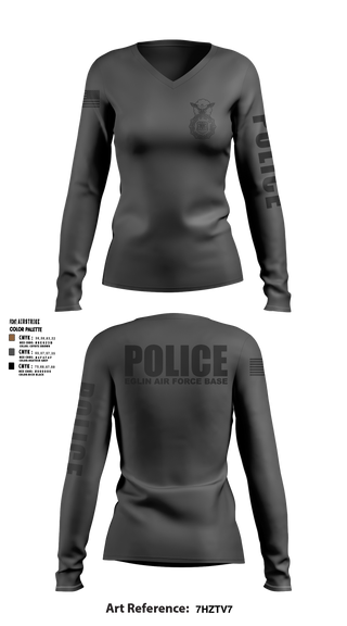 Womens Long Sleeve Vneck Shirt, 96 SFS / Eglin Police, Air Force, Teamtime, Team time, sublimation, custom sports apparel, team uniforms, spirit wear, spiritwear, sports uniforms, custom shirts, team store, custom team store, fundraiser sports, apparel fundraiser