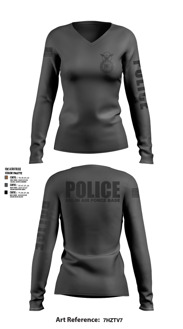Womens Long Sleeve Vneck Shirt, 96 SFS / Eglin Police, Air Force, Teamtime, Team time, sublimation, custom sports apparel, team uniforms, spirit wear, spiritwear, sports uniforms, custom shirts, team store, custom team store, fundraiser sports, apparel fundraiser