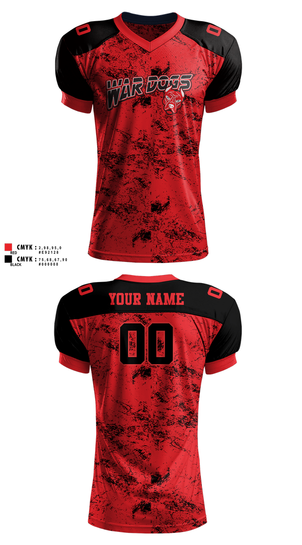 Football Jersey, War Dogs Travel Flag Football, Men's Basketball, Teamtime, Team time, sublimation, custom sports apparel, team uniforms, spirit wear, spiritwear, sports uniforms, custom shirts, team store, custom team store, fundraiser sports, apparel fundraiser