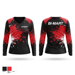 Womens Long Sleeve Vneck Shirt, Bi-Mart, , Teamtime, Team time, sublimation, custom sports apparel, team uniforms, spirit wear, spiritwear, sports uniforms, custom shirts, team store, custom team store, fundraiser sports, apparel fundraiser