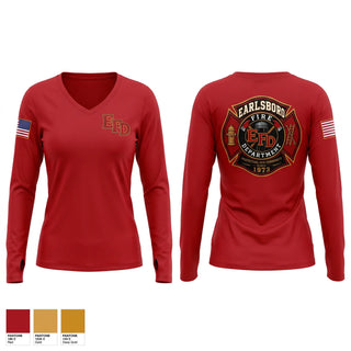 Womens Long Sleeve Vneck Shirt, Earlsboro Fire Department, Fire Department, Teamtime, Team time, sublimation, custom sports apparel, team uniforms, spirit wear, spiritwear, sports uniforms, custom shirts, team store, custom team store, fundraiser sports, apparel fundraiser