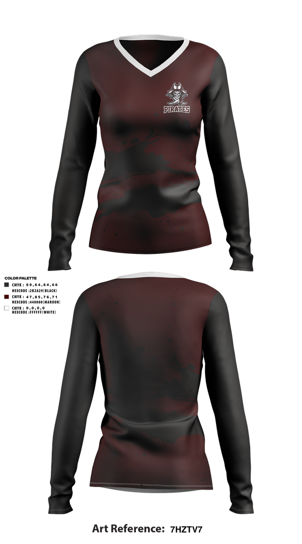 Womens Long Sleeve Vneck Shirt, PIRATES, , Teamtime, Team time, sublimation, custom sports apparel, team uniforms, spirit wear, spiritwear, sports uniforms, custom shirts, team store, custom team store, fundraiser sports, apparel fundraiser
