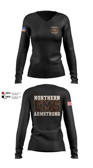 Womens Long Sleeve Vneck Shirt, Northern Armstrong EMS, EMS/EMT, Teamtime, Team time, sublimation, custom sports apparel, team uniforms, spirit wear, spiritwear, sports uniforms, custom shirts, team store, custom team store, fundraiser sports, apparel fundraiser