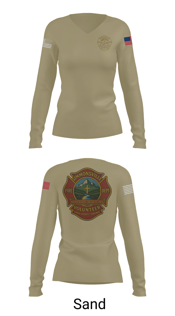 Womens Long Sleeve Vneck Shirt, Simmonsville VFD, , Teamtime, Team time, sublimation, custom sports apparel, team uniforms, spirit wear, spiritwear, sports uniforms, custom shirts, team store, custom team store, fundraiser sports, apparel fundraiser