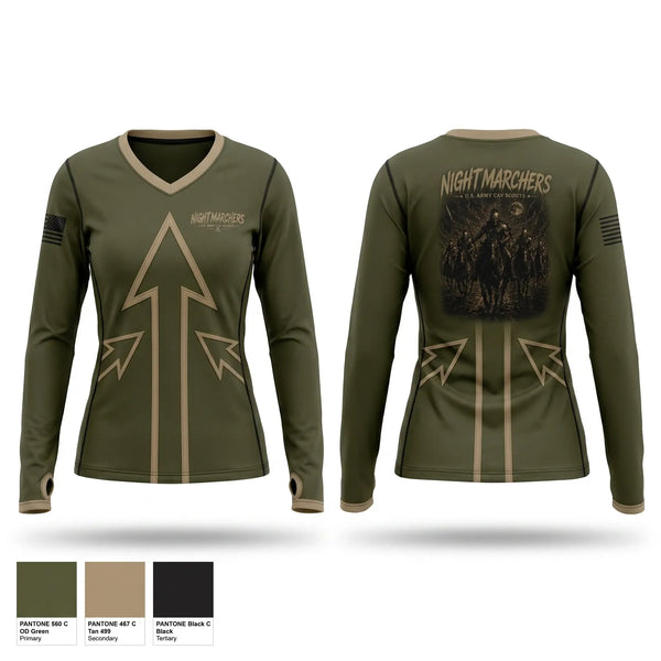 Womens Long Sleeve Vneck Shirt, Nightmarchers, Army, Teamtime, Team time, sublimation, custom sports apparel, team uniforms, spirit wear, spiritwear, sports uniforms, custom shirts, team store, custom team store, fundraiser sports, apparel fundraiser