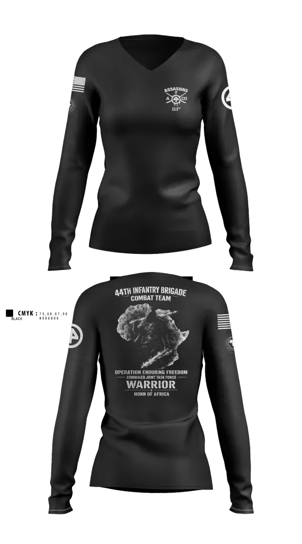 Womens Long Sleeve Vneck Shirt, 44th IBCT, Army, Teamtime, Team time, sublimation, custom sports apparel, team uniforms, spirit wear, spiritwear, sports uniforms, custom shirts, team store, custom team store, fundraiser sports, apparel fundraiser